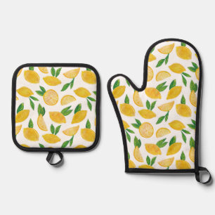 Citrus Lemon pattern Oven Mitt & Pot Holder Set