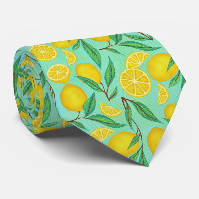 Citrus Lemon Pattern Tie (Rolled)