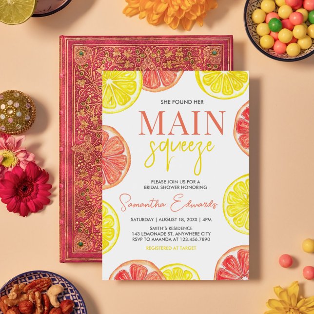 Citrus Lemon Pomelo Main Squeeze Bridal Shower Invitation (Citrus Main Squeeze Bridal Shower Invitation)
