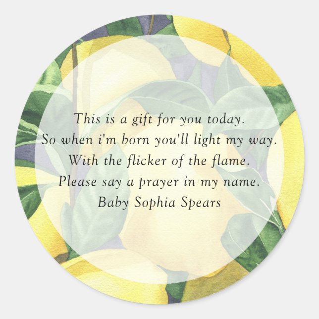 Citrus lemon - Prayer Candle Label (Front)