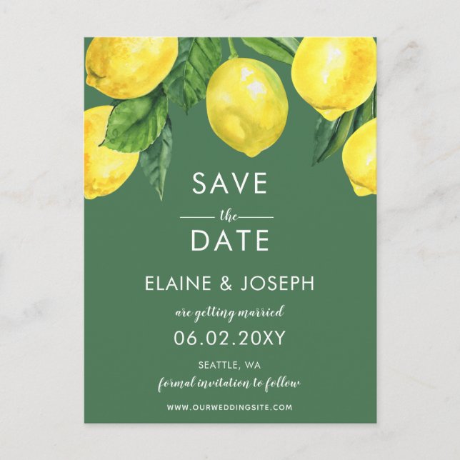 Citrus Lemon Save the Date Announcement Postcard (Front)