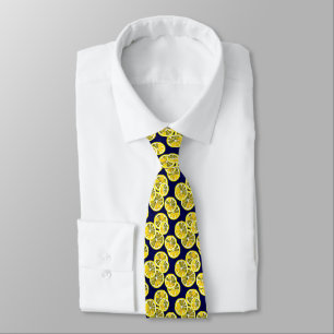 Citrus Lemon Slices Pattern on Dark Blue Backdrop Tie