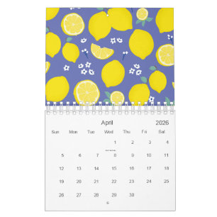 Citrus Lemon Slices Purple Pattern 2026 Calendar