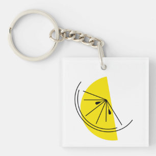 Citrus Lemon Text keychain square double-sided