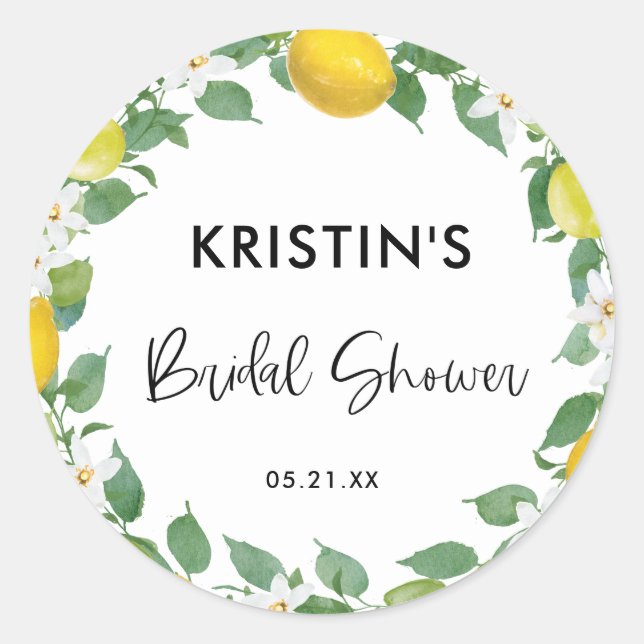 Citrus Lemon Theme Bridal Shower Thank You Favour Classic Round Sticker (Front)