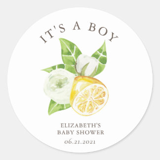 citrus lemon tree baby shower It's a Boy Sticker