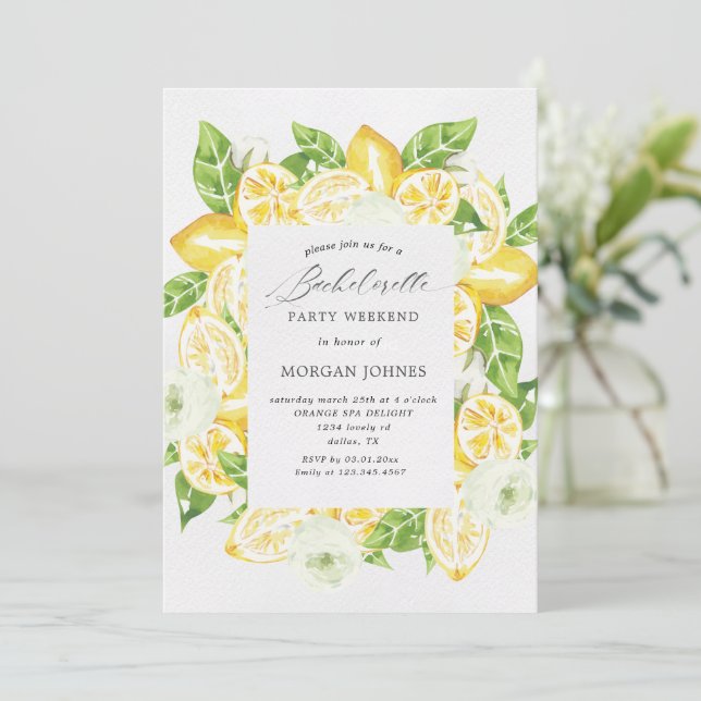 Citrus Lemon Tree Bachelorette Party Invitation (Debout devant)
