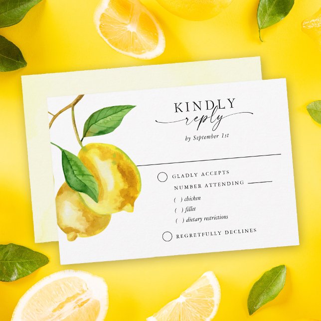 Citrus Lemon Watercolor Meal Choice RSVP Card (Our Citrus Lemon Watercolor RSVP Card is the perfect way to gather RSVP responses from your wedding )