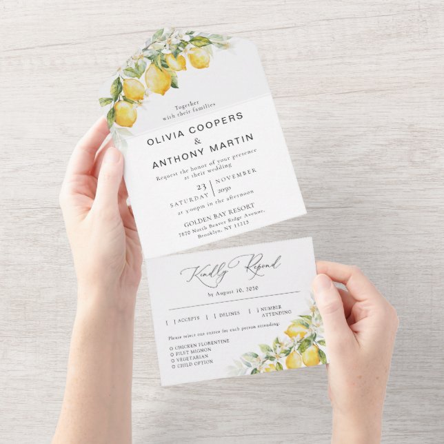 Citrus Lemon Wedding All in One Invitation (Tearaway)