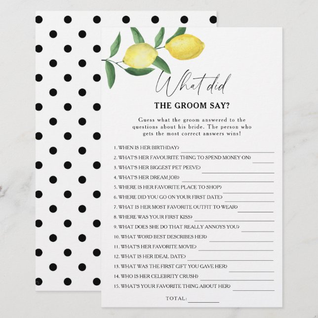 Citrus lemon - What did the groom say bridal game (Front/Back)