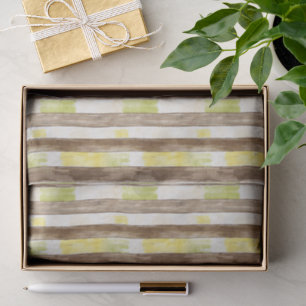 Citrus Lemon Yellow Lime Faux Wood Stripe Birthday Tissue Paper