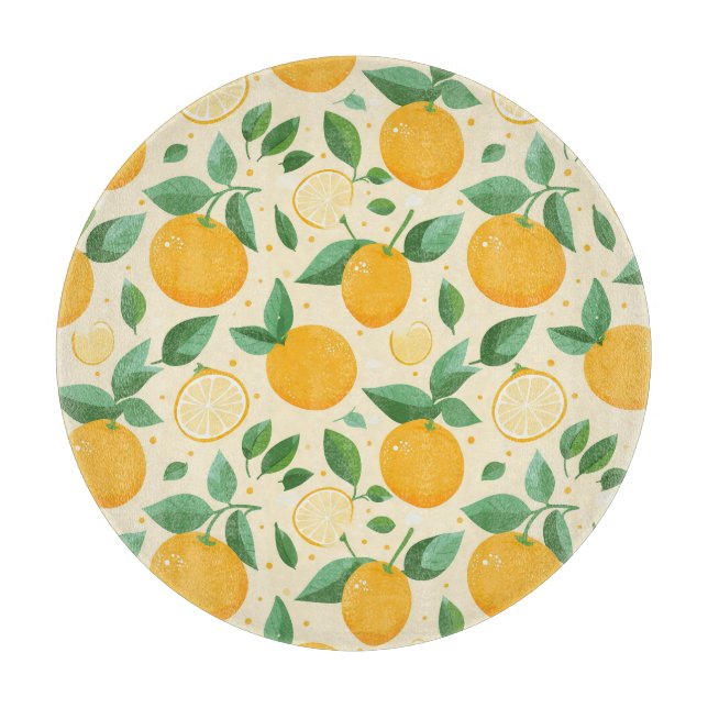 Citrus lemon yellow tropical fruit pattern cutting board (Front)