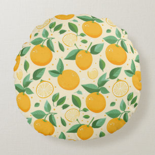 Citrus lemon yellow tropical fruit pattern round pillow
