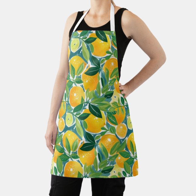 Citrus Lemons Limes Oranges Colourful Artisan Happ Apron (Insitu)