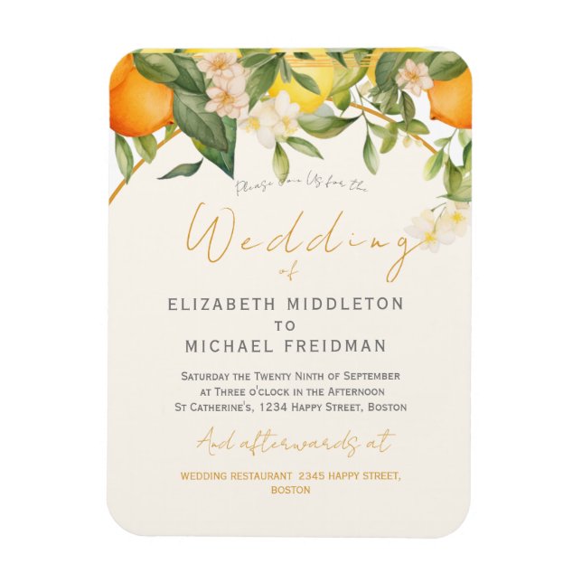 Citrus Lemons Oranges Botanical Modern Wedding Magnet (Vertical)