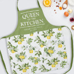 Citrus Lemons Queen of the Kitchen Name Apron<br><div class="desc">Personalized summer chef apron featuring a citrus lemon watercolor pattern,  the title "queen of the kitchen",  their name,  and the year.</div>