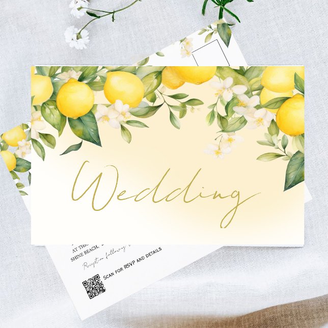 Citrus Lemons Summer Chic Wedding Invitation Postcard (Creator Uploaded)