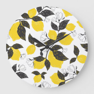 Citrus Lemons, Vintage Summer Seamless. Large Clock