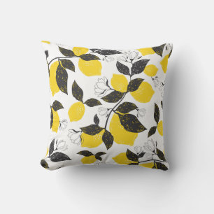 Citrus Lemons, Vintage Summer Seamless. Throw Pillow
