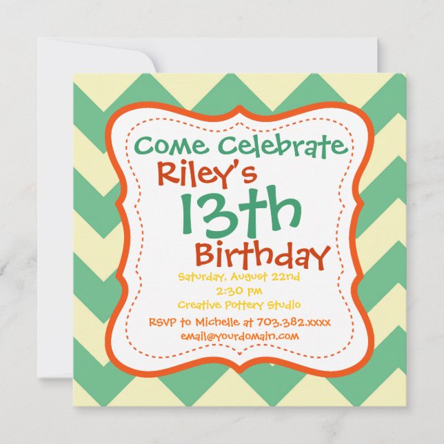 Citrus Lime Chevron Invitations de fête d'annivers (Devant)