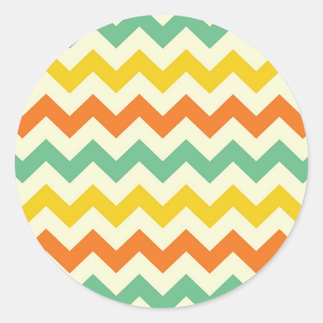 Citrus Lime Green Orange Yellow Chevron Zigzags Classic Round Sticker (Front)