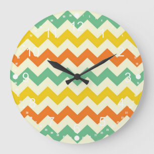Citrus Lime Green Orange Yellow Chevron Zigzags Large Clock