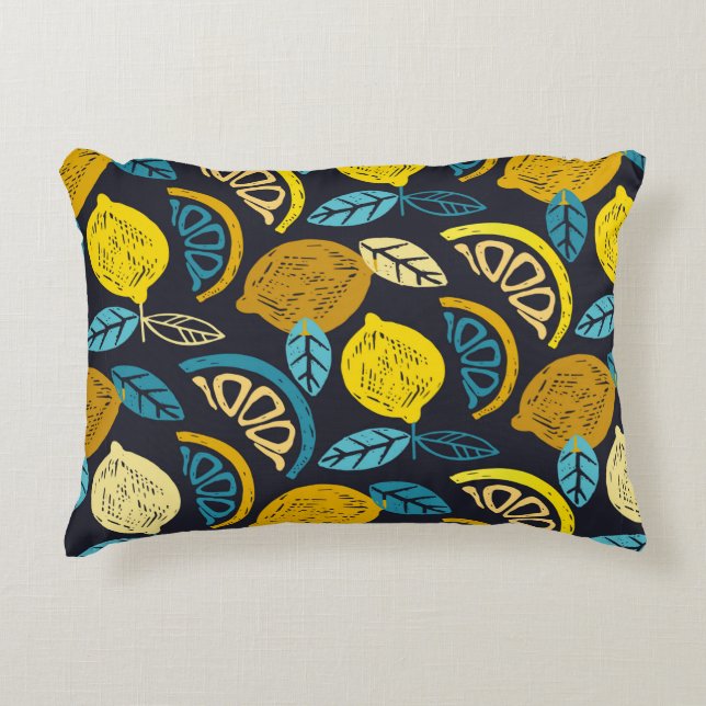 Citrus lime lemon doodle hand drawn pattern backgr accent pillow (Front)
