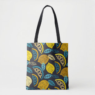 Citrus lime lemon doodle hand drawn pattern backgr tote bag