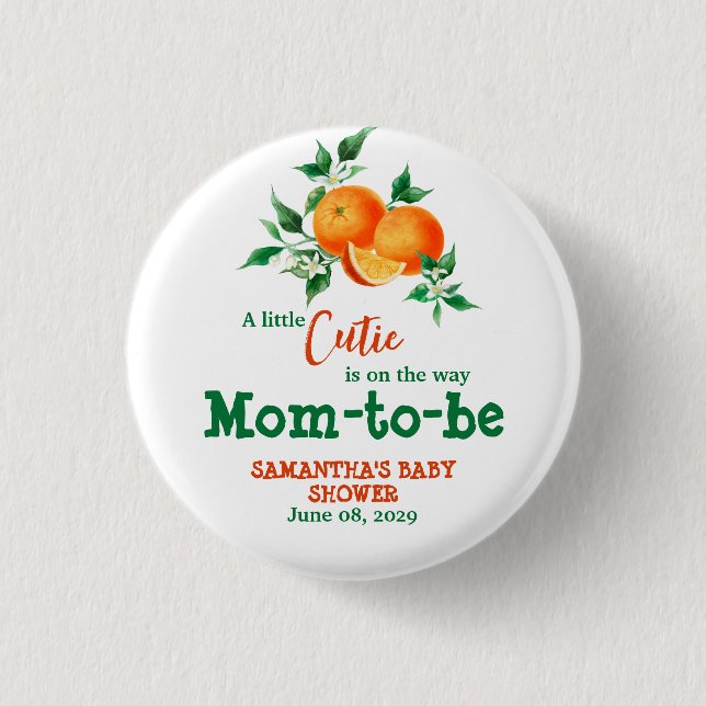 Citrus Little Cutie Botanical Orange Baby Shower C 1 Inch Round Button (Front)
