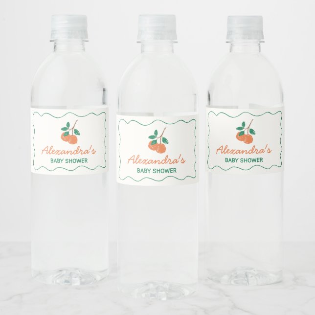 Citrus Little Cutie Modern Baby Shower Water Bottle Label (Bottles)