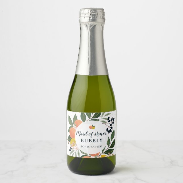 Citrus Maid of Honour Bubbly Bridal Party Proposal Sparkling Wine Label (Front)