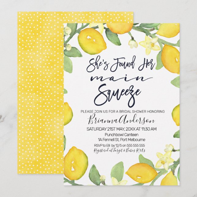 Citrus main squeeze bridal shower invitation (Front/Back)