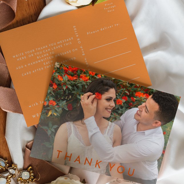 Citrus Minimalist Orange Wedding Photo Thank You Postcard (Creator Uploaded)