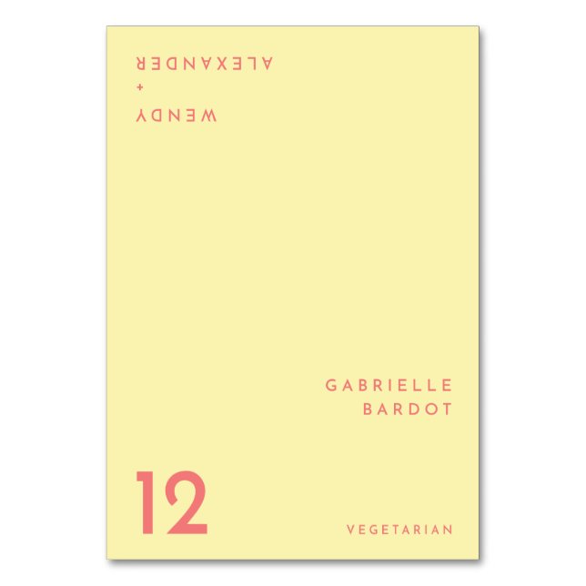 Citrus Minimalist Yellow Foldable Place Card (Front)