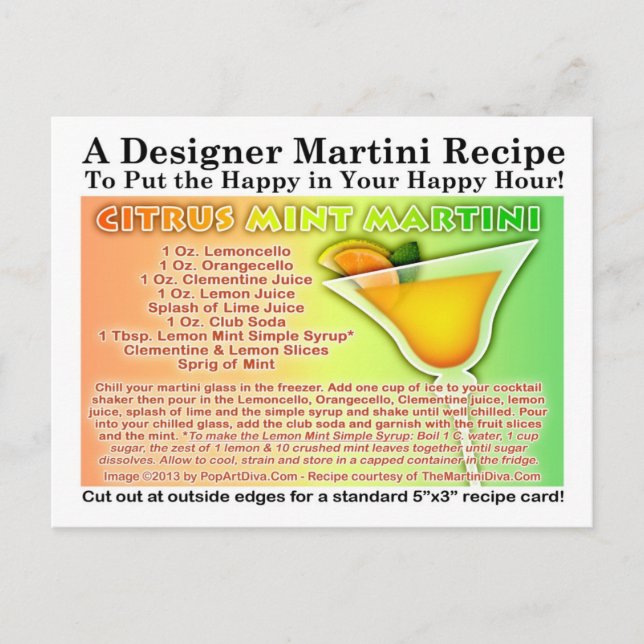 Citrus Mint Martini Recipe Postcard (Front)