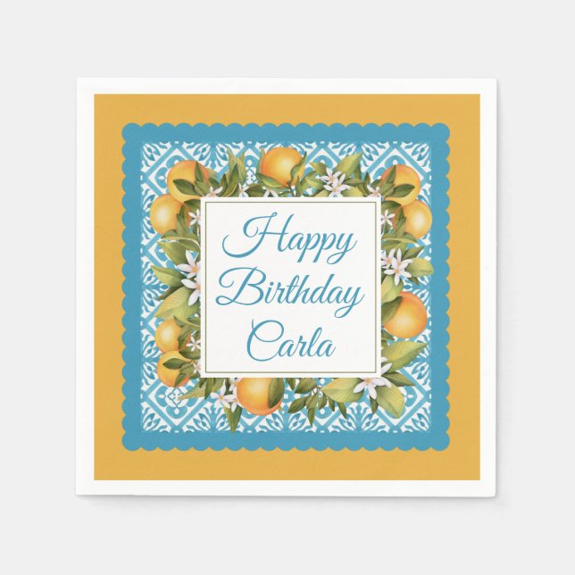 Citrus & Moroccan Blue Custom Party  Napkin (Front)