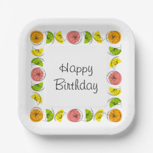 Citrus Multi Square Happy Birthday Paper Plate