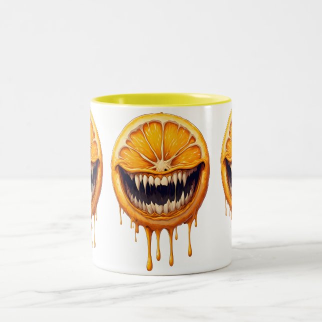 Citrus Nightmare Coffee Mug – Spooky Fruit Design (Center)