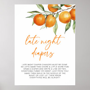Citrus Orange Baby Shower Late Night Diapers Poster