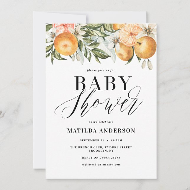 Citrus, orange + blossom baby shower (Front)