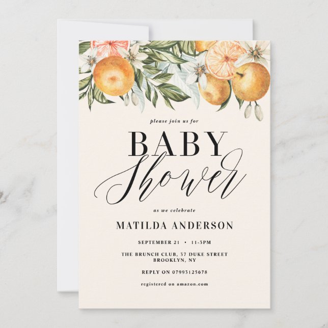 Citrus, orange + blossom baby shower (Front)