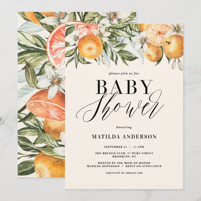 Citrus, orange + blossom baby shower party (Front/Back)