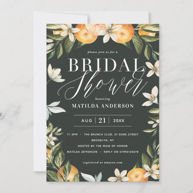 Citrus, orange + blossom bridal shower party (Front)
