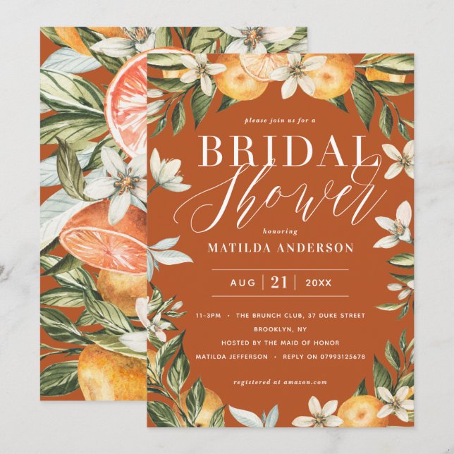 Citrus, orange + blossom bridal shower party (Front/Back)