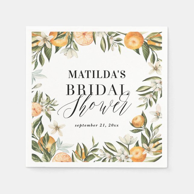 Citrus, orange + blossom bridal shower party napkin (Front)