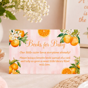 Citrus Orange Books for Baby Girl shower Enclosure Card