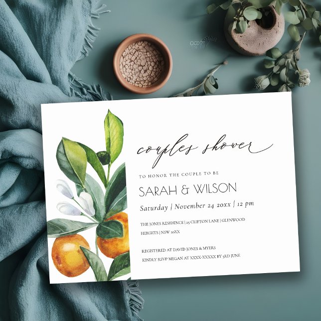 Citrus Orange Botanical Boho Couples Invitation de (Créateur téléchargé)