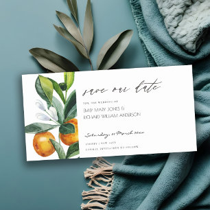 Citrus Orange Botanical Boho Save the Date Invite