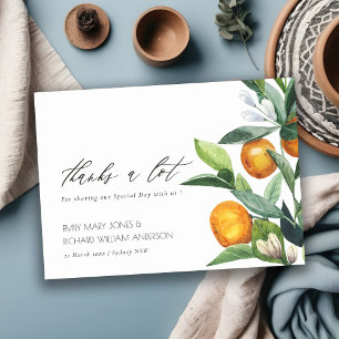 Citrus Orange Botanical Boho Watercolor Wedding Thank You Card