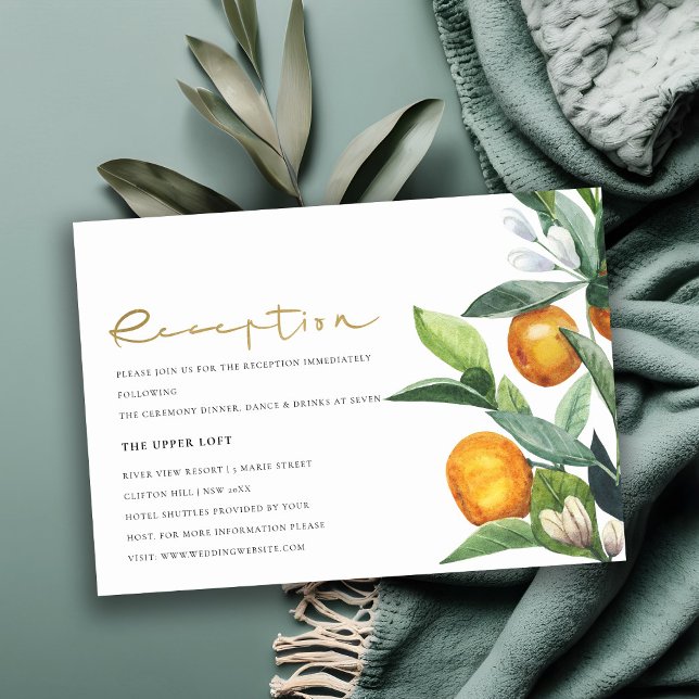 Citrus Orange Botanical Boho Wedding Reception Enclosure Card (Creator Uploaded)
